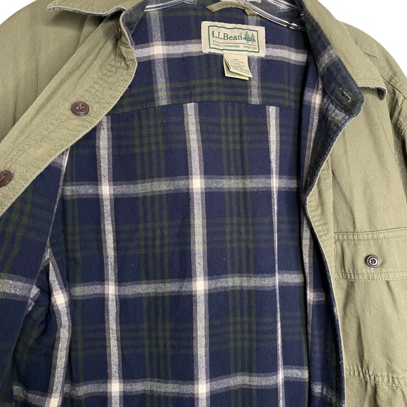 LL Bean Blue Flannel Lined Hurricane Shirt Mens Small Vintage Chore Green Canvas - Picture 3 of 6
